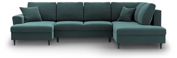 Sametová rozkládací/s úložným prostorem rohová pohovka v petrolejové barvě (pravý roh/do "U") Kyoto – Cosmopolitan Design