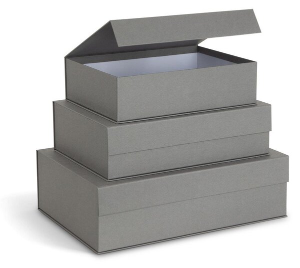 Šedé kartonové úložné boxy v sadě 3 ks s víkem 42,5x29,5x13 cm Kian Paper Laminate – Bigso
