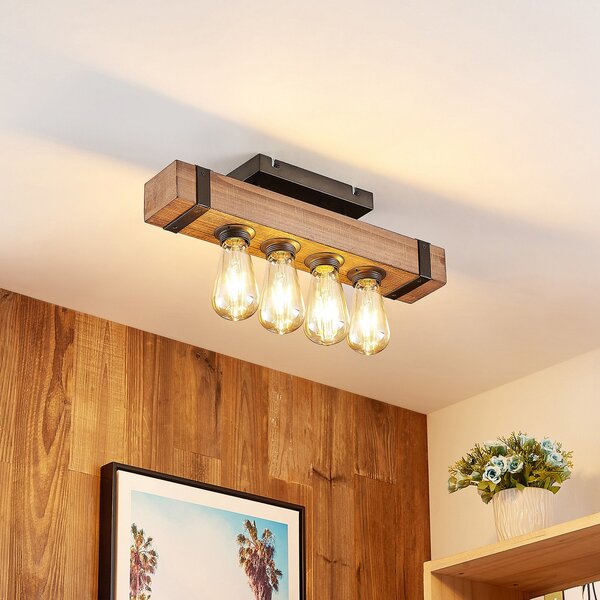 Stropní Lampa Lindby, Sverina, Dřevo, Obývací pokoj, Dřevo, Venkovský / rustikální