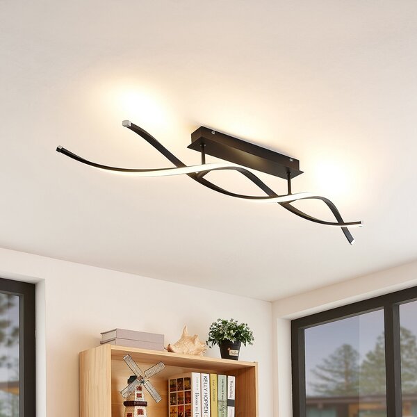 Stropní Lampa Lindby, Welina, stmívatelné, Černá, Obývací pokoj, Kov, Moderní