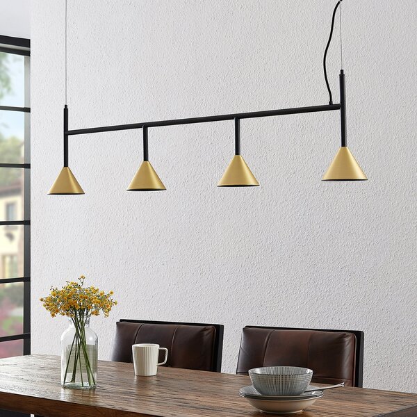 Závěsná svítidlo Lucande, Kartio, stmívatelné, Černá, Obývací pokoj, Kov, Design