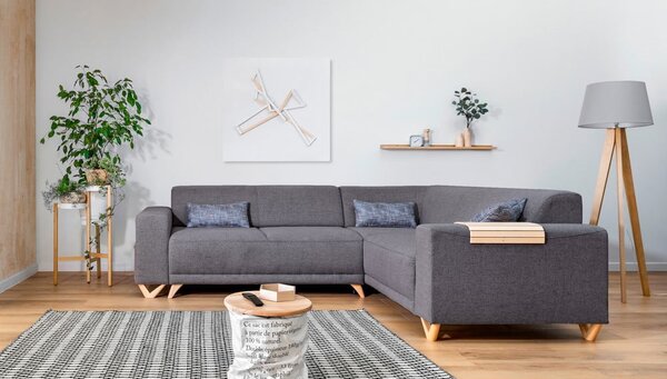 Šedá rozkládací/s úložným prostorem rohová pohovka (pravý roh/do L) Classy Sophie – Miuform