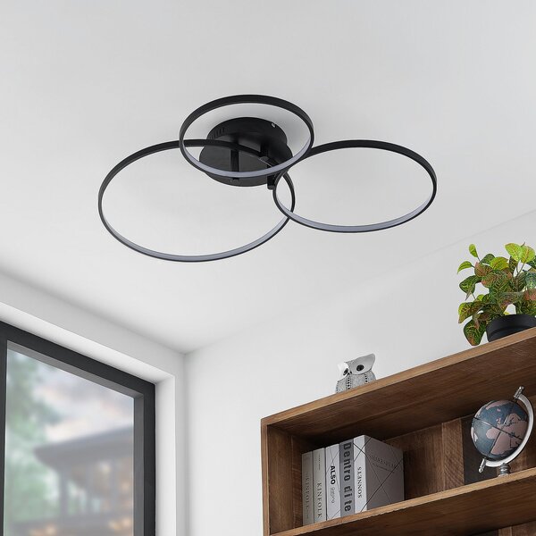 Stropní Lampa Lindby, Rayk, stmívatelné, Černá, Obývací pokoj, Hliník, Moderní