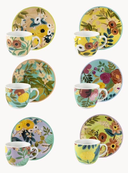 Sada porcelánových šálků na kávu's podšálky Fiori Frida, 12 dílů