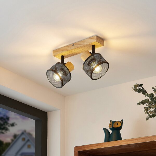 Stropní Lampa Lindby, Evinora, stmívatelné, Dřevo, Obývací pokoj, Dřevo, Moderní