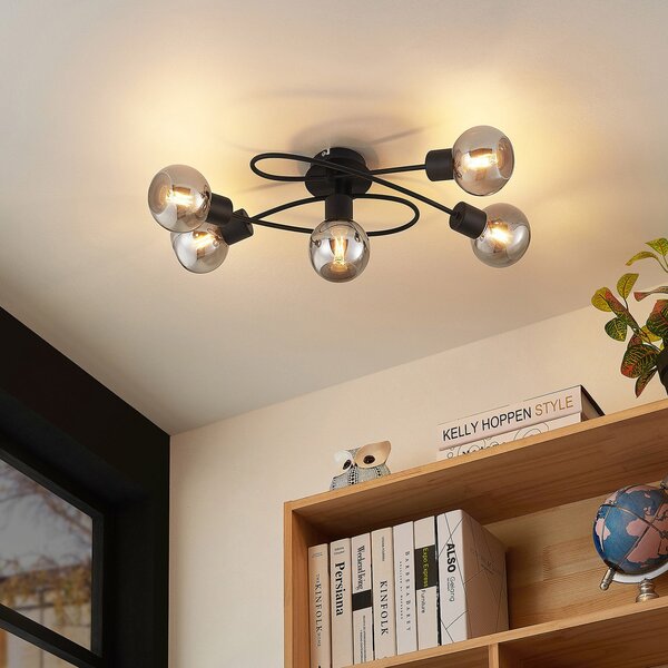 Stropní Lampa Lindby, Elaina, stmívatelné, Černá, Obývací pokoj, Kov, Moderní