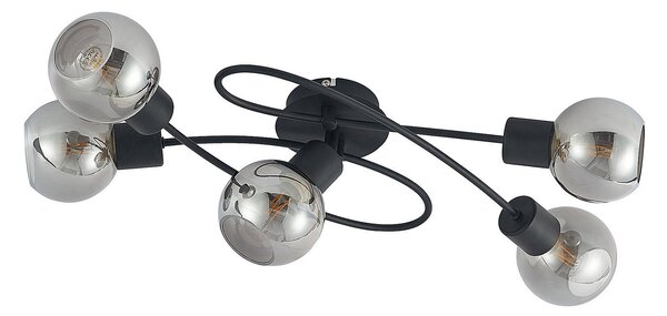 Stropní Lampa Lindby, Elaina, stmívatelné, Černá, Obývací pokoj, Kov, Moderní