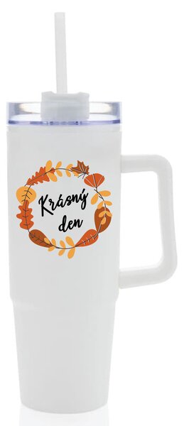 KRÁSNÝ DEN (PODZIM) - bílý cestovní termohrnek s průhledným víčkem 900 ml