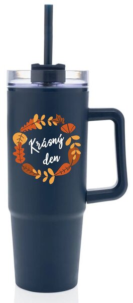KRÁSNÝ DEN (PODZIM) - modrý cestovní termohrnek s průhledným víčkem 900 ml