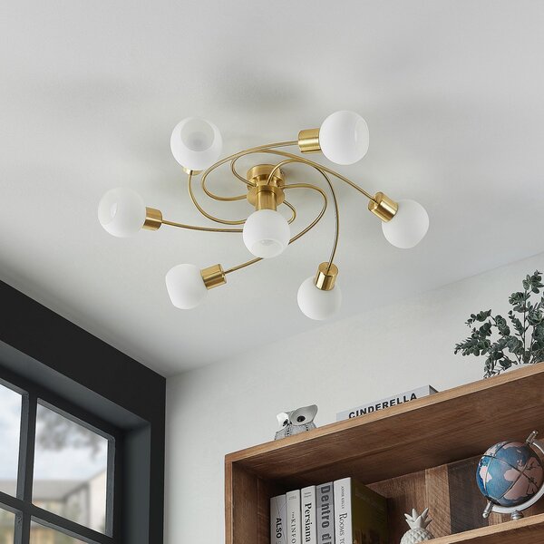 Stropní Lampa Lindby, Ciala, stmívatelné, Zlatá / mosazná, Obývací pokoj, Sklo, Moderní