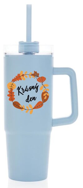 KRÁSNÝ DEN (PODZIM) - světle modrý cestovní termohrnek s průhledným víčkem 900 ml