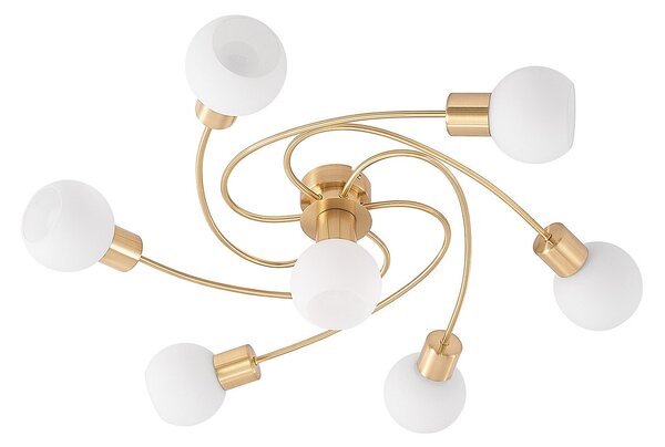 Stropní Lampa Lindby, Ciala, stmívatelné, Zlatá / mosazná, Obývací pokoj, Sklo, Moderní