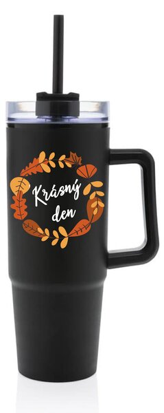 KRÁSNÝ DEN (PODZIM) - černý cestovní termohrnek s průhledným víčkem 900 ml