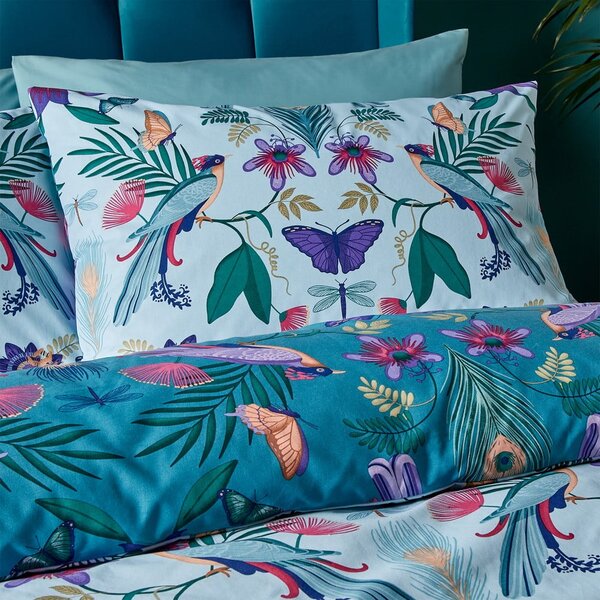 Modré povlečení na jednolůžko 135x200 cm Mya Tropical Floral – Catherine Lansfield