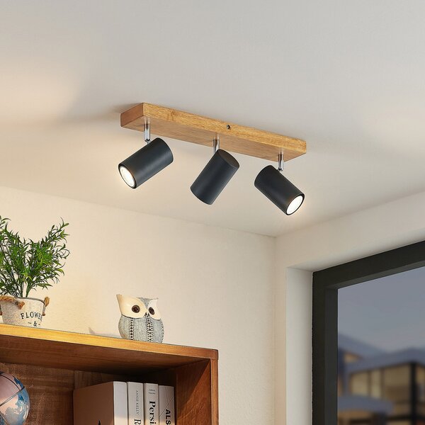 Stropní Lampa Lindby, Maniva, stmívatelné, Dřevo, Obývací pokoj, Kov, Moderní