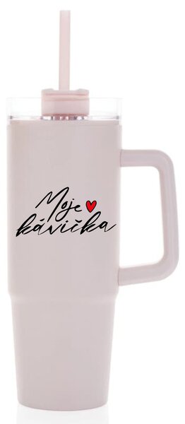 MOJE KÁVIČKA - růžový cestovní termohrnek s průhledným víčkem 900 ml