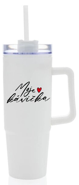 MOJE KÁVIČKA - bílý cestovní termohrnek s průhledným víčkem 900 ml