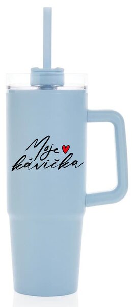 MOJE KÁVIČKA - světle modrý cestovní termohrnek s průhledným víčkem 900 ml