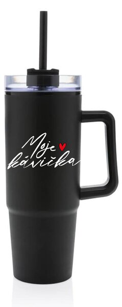 MOJE KÁVIČKA - černý cestovní termohrnek s průhledným víčkem 900 ml