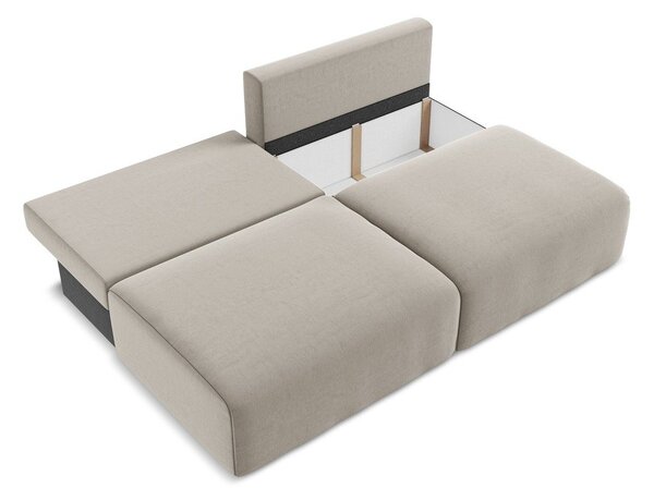 Taupe sametová rozkládací/s úložným prostorem pohovka 216 cm Kalena – Makamii