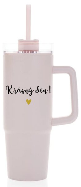 KRÁSNÝ DEN - růžový cestovní termohrnek s průhledným víčkem 900 ml