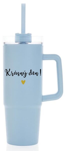 KRÁSNÝ DEN - světle modrý cestovní termohrnek s průhledným víčkem 900 ml