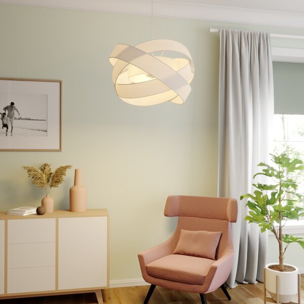 Závěsná svítidlo Lindby, Simaria, stmívatelné, Bílá, Obývací pokoj, Tkanina / Textil, Moderní