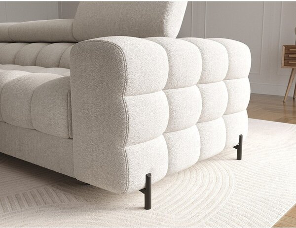Krémová rozkládací/s úložným prostorem rohová pohovka z textilie bouclé (levý roh/s lenoškou) Felro – ELTAP