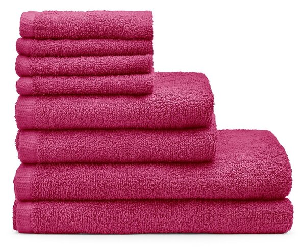 Tmavě růžové rychleschnoucí/froté bavlněné ručníky a osušky v sadě 8 ks Quick Dry – Catherine Lansfield