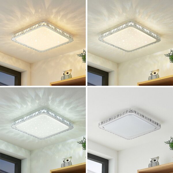 Stropní Lampa Lindby, Lorand, stmívatelné, Bílá, Obývací pokoj, Křišťál, Moderní
