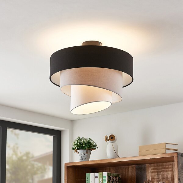 Stropní Lampa Lindby, Coria, stmívatelné, Béžová, Obývací pokoj, Tkanina / Textil, Moderní