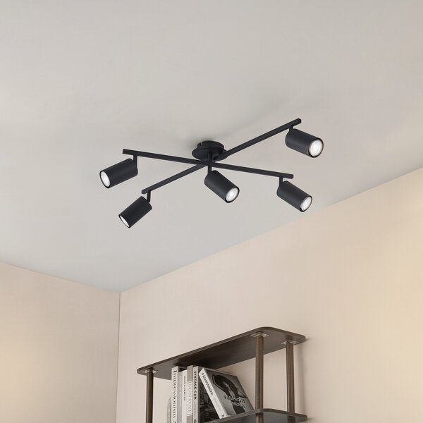 Stropní Lampa Lindby, Joffrey, stmívatelné, Černá, Obývací pokoj, Kov, Moderní