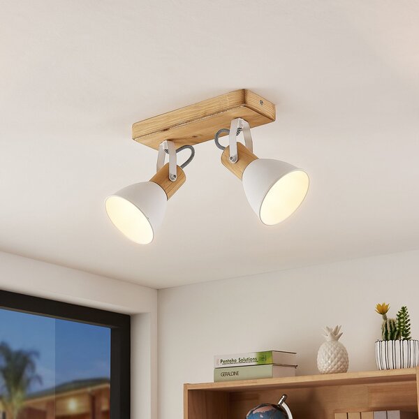 Stropní Lampa Lindby, Merela, stmívatelné, Dřevo, Obývací pokoj, Dřevo, Skandinávský