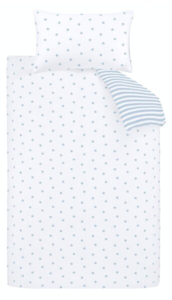 Bílé/modré bavlněné dětské povlečení na jednolůžko 135x200 cm Mini Star & Stripes – Bianca