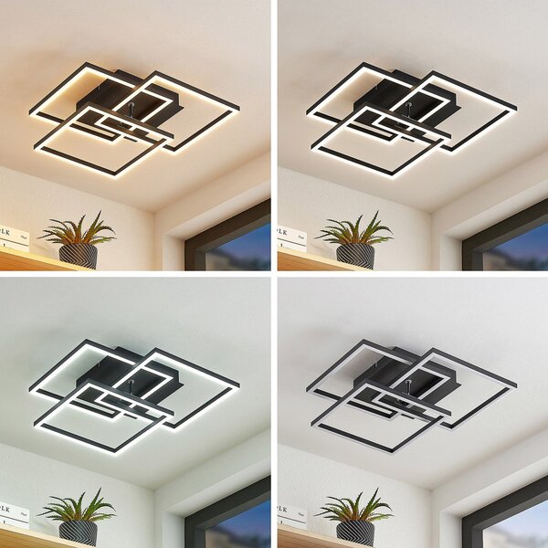 Stropní Lampa Lindby, Qiana, stmívatelné, Černá, Obývací pokoj, Kov, Moderní