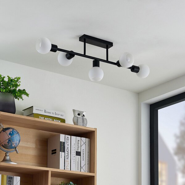 Stropní Lampa Lindby, Biscala, stmívatelné, Černá, Obývací pokoj, Kov, Moderní
