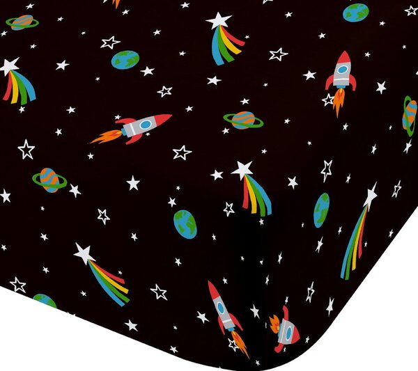 Černé napínací dětské prostěradlo na jednolůžko 90x190 cm Rainbow Rockets – Catherine Lansfield