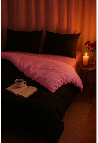 Černo-růžové povlečení na jednolůžko/prodloužené s prostěradlem/3dílné 160x220 cm Classic – Mila Home