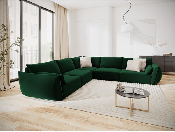 Tmavě zelená sametová rohová pohovka Vanda – Mazzini Sofas