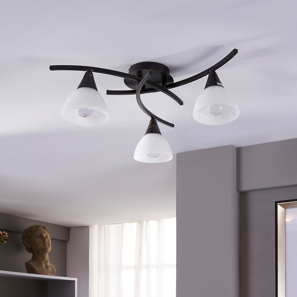 Stropní Lampa Lindby, Della, stmívatelné, Černá, Obývací pokoj, Sklo, Venkovský / rustikální