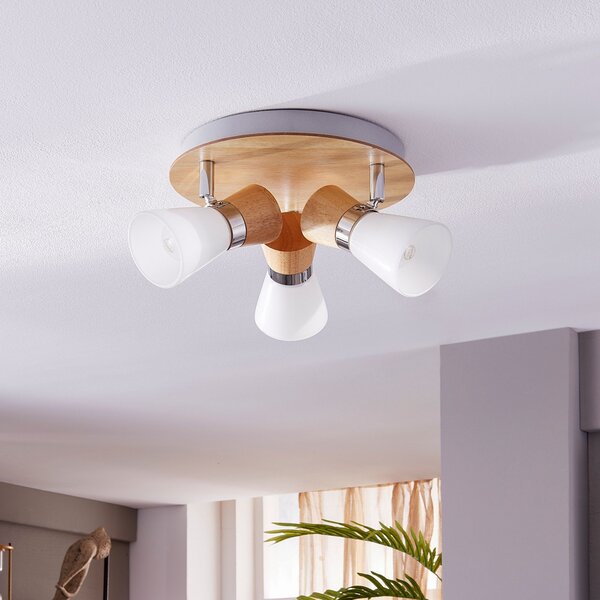 Stropní Lampa Lindby, Vivica, stmívatelné, Dřevo, Obývací pokoj, Dřevo, Skandinávský