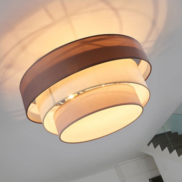 Stropní Lampa Lindby, Melia, stmívatelné, Šedá, Obývací pokoj, Tkanina / Textil, Moderní
