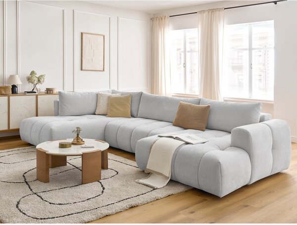 Světle šedá rozkládací/s úložným prostorem rohová pohovka (levý roh/do "U") Fuji – Bobochic Paris
