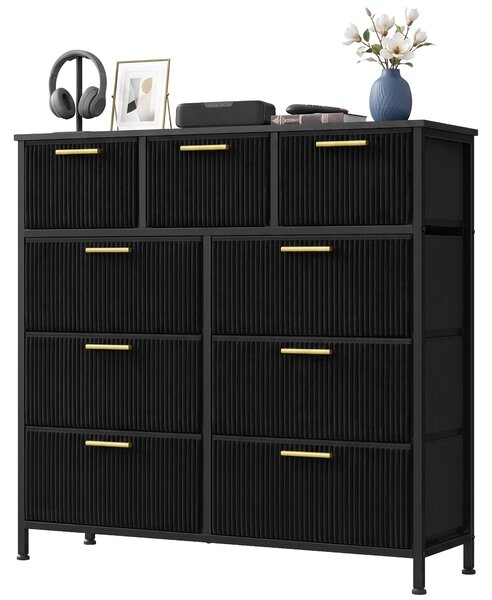 SONGMICS Komoda s 9 zásuvkami, rozměry 98,7 x 30 x 96,2 cm, barva: tmavě černá