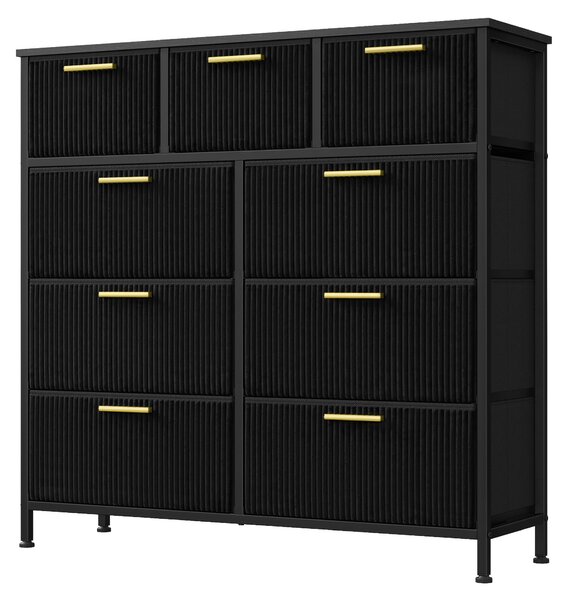 SONGMICS Komoda s 9 zásuvkami, rozměry 98,7 x 30 x 96,2 cm, barva: tmavě černá