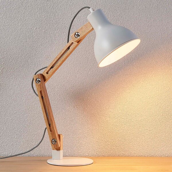 Stolní lampa Lindby, Shivanja, Dřevo, Pracovna, Dřevo, Moderní