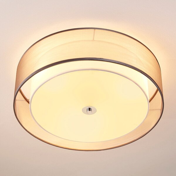 Stropní Lampa Lindby, Tobia, stmívatelné, Šedá, Obývací pokoj, Tkanina / Textil, Moderní