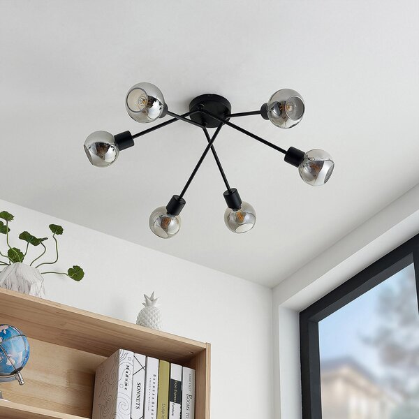 Stropní Lampa Lindby, Lioma, stmívatelné, Černá, Obývací pokoj, Kov, Moderní