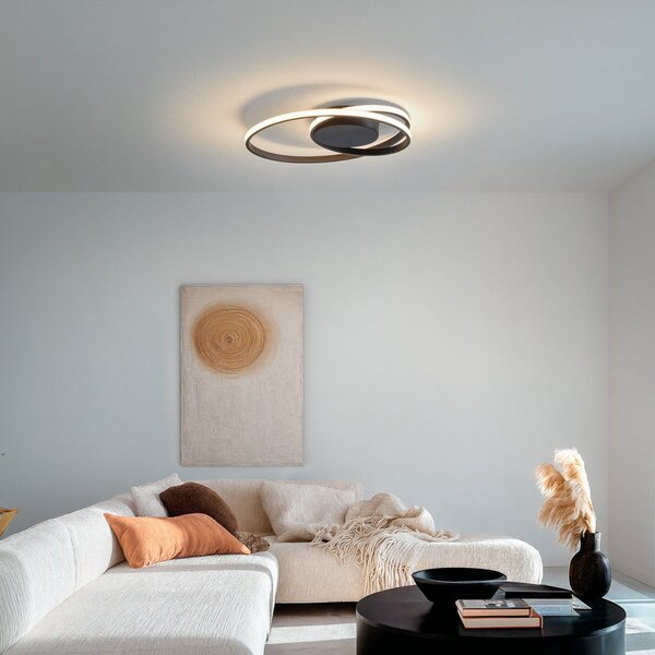 Stropní Lampa Lindby, Youna, stmívatelné, Černá, Obývací pokoj, Kov, Moderní