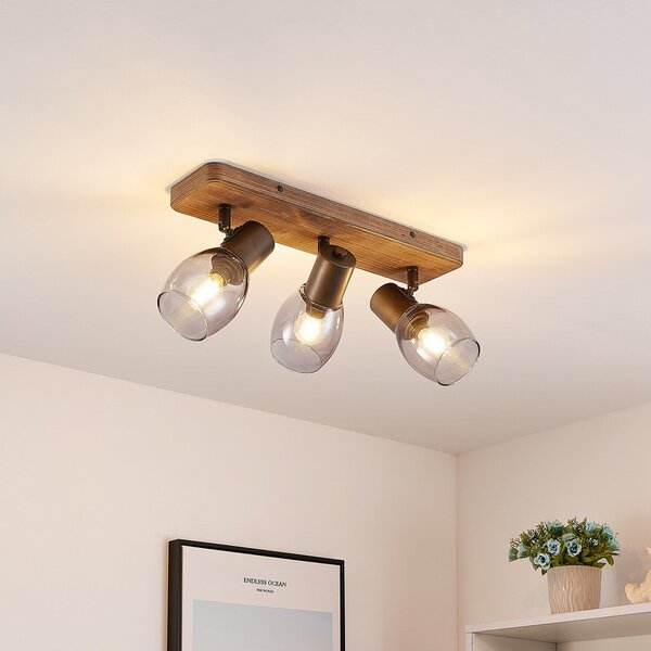 Stropní Lampa Lindby, Ineska, stmívatelné, Dřevo, Obývací pokoj, Dřevo, Skandinávský